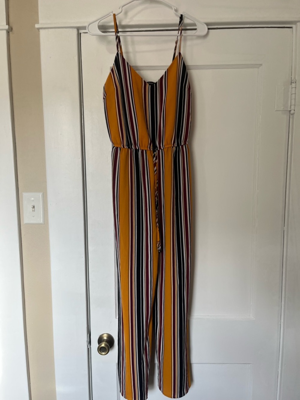 Striped Mustard navy and red Sleeveless Jumpsuit‎